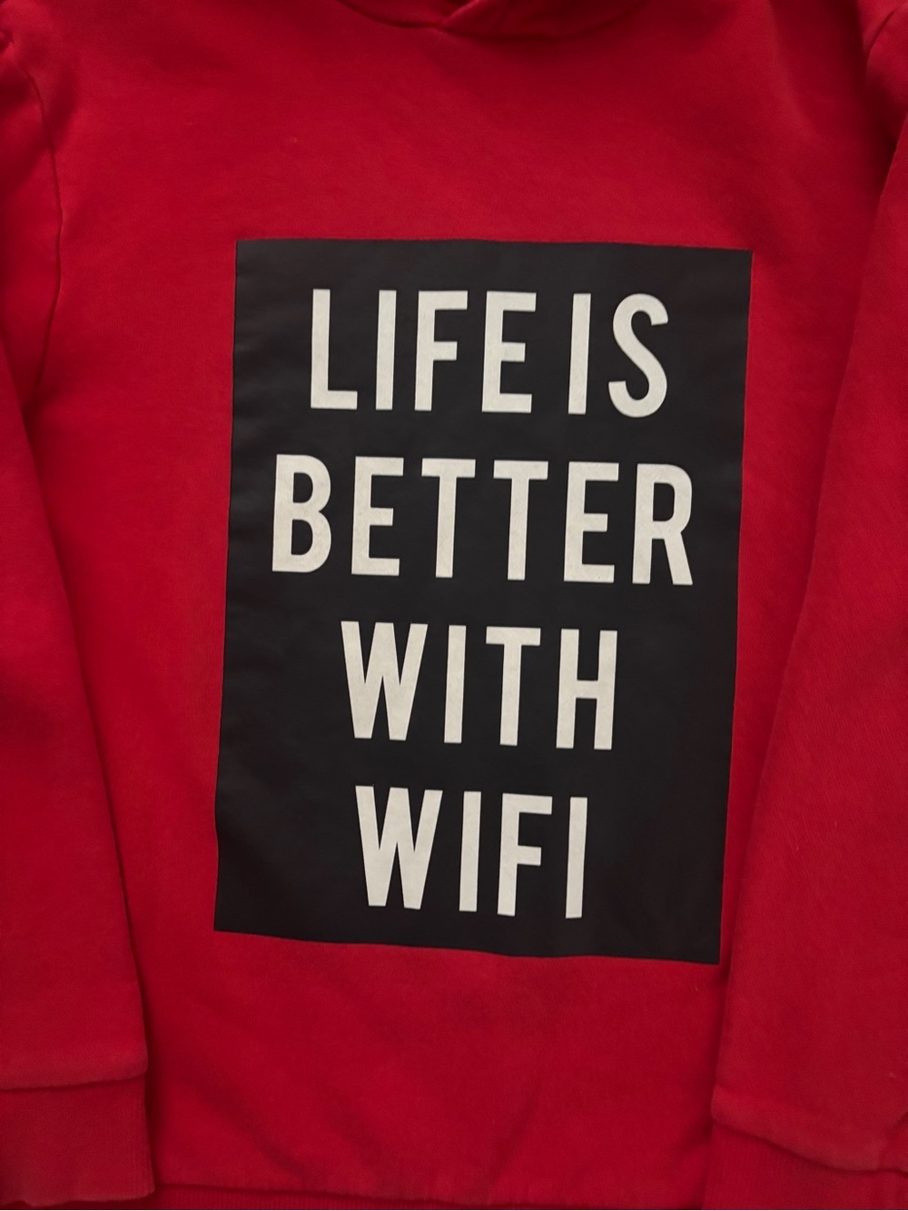 H&M Red Life Is Better With Wifi Hoodie Youth Kids Graphic Pullover Sweater - Picture 4 of 4